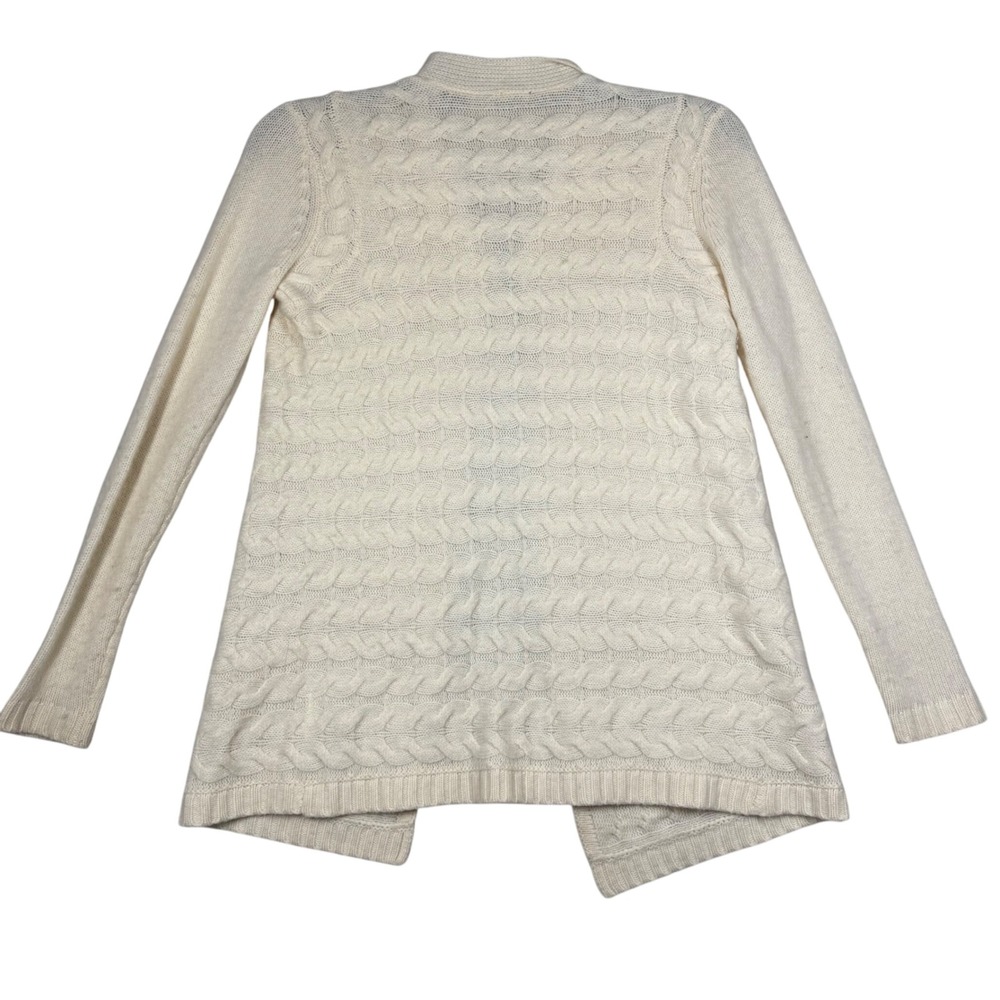 Talbots Petites Cable Knit Open Front Cardigan Women's Small Cream Wool Cashmere - Picture 4 of 9